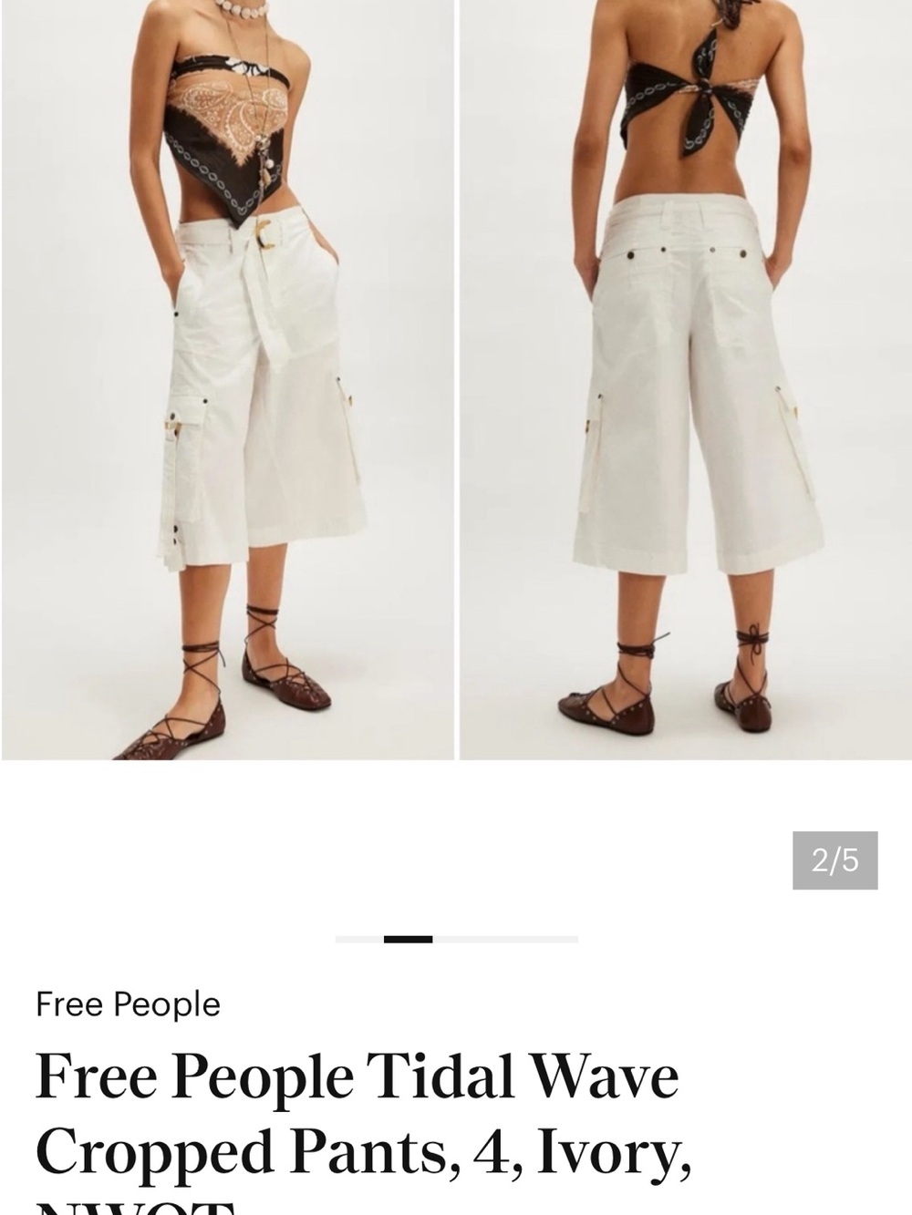 Free People Ivory Tidal Wave Cropped Cargo Culottes